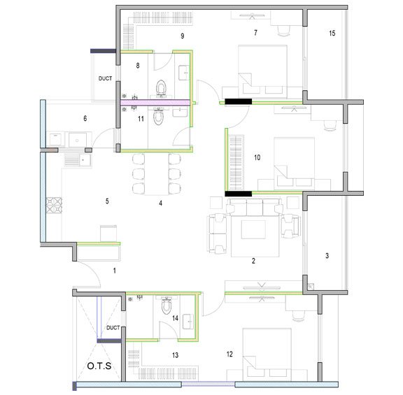 Adarsh Parkland Phase II 3 BHK Floorplan